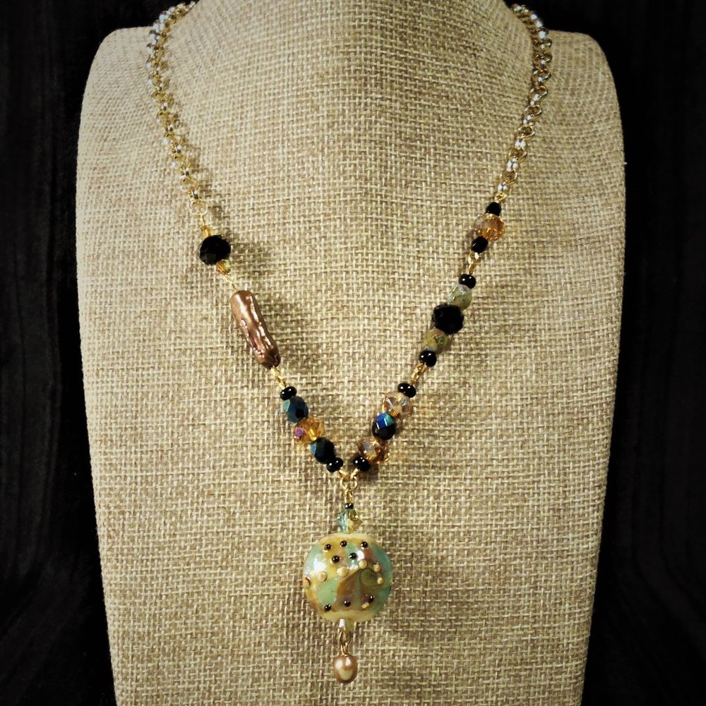 Handcrafted necklace glass beaded
